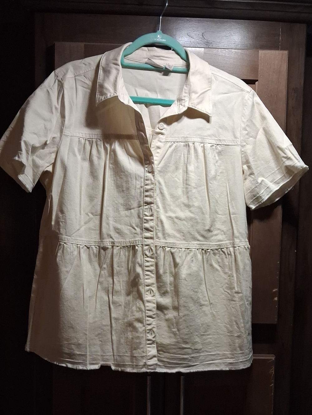 Womens Cream Short-Sleeve Button Front Blouse